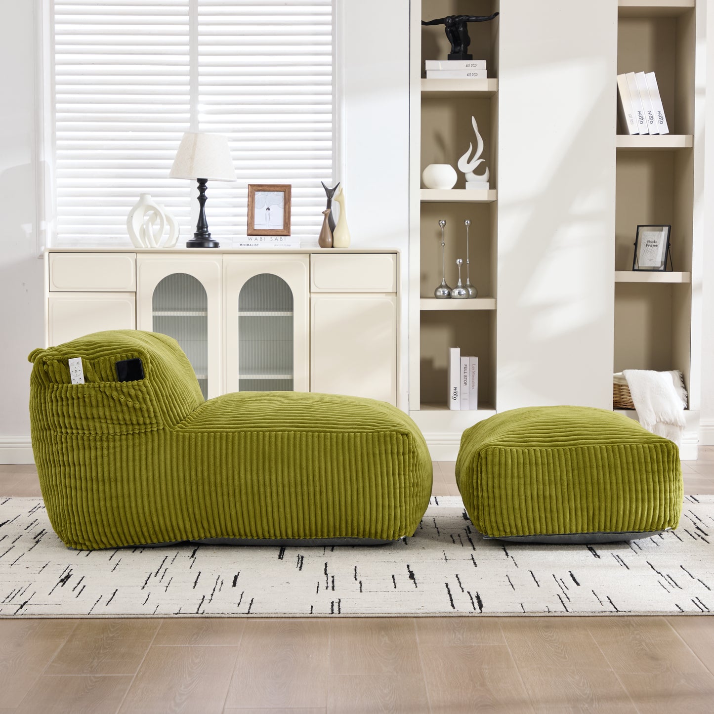 Big Bean Bag Chair for Adults,Lounger Large Bean Bag Sofa, Memory Foam Filled Beanbag Chair for Living Room, Bedroom, Balcony,Comfy Corduroy Bean Bag Chair with ottoman,Ergonomic Support & Premium Com image 10