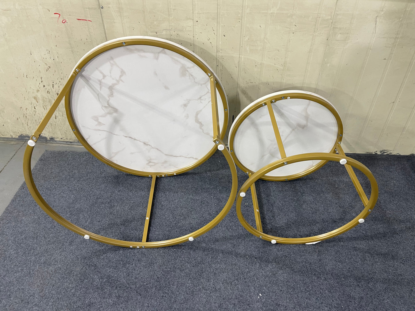 27.6in Nesting Coffee Table Set of 2, Round Coffee Table Wood Marble Pattern Top with Sturdy Metal Frame, End Table Side Tables for Living Room Bedroom Balcony Yard (White) image 6