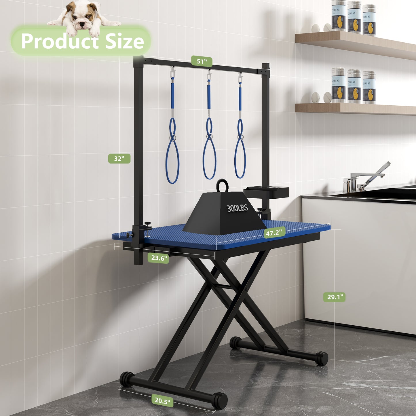 47'' Blue Large Dog Grooming Table X-Lift Foldable Grooming Table for Dogs at Home Adjustable Height Arms Pet Station with Nooses, Tool Organizer image 6