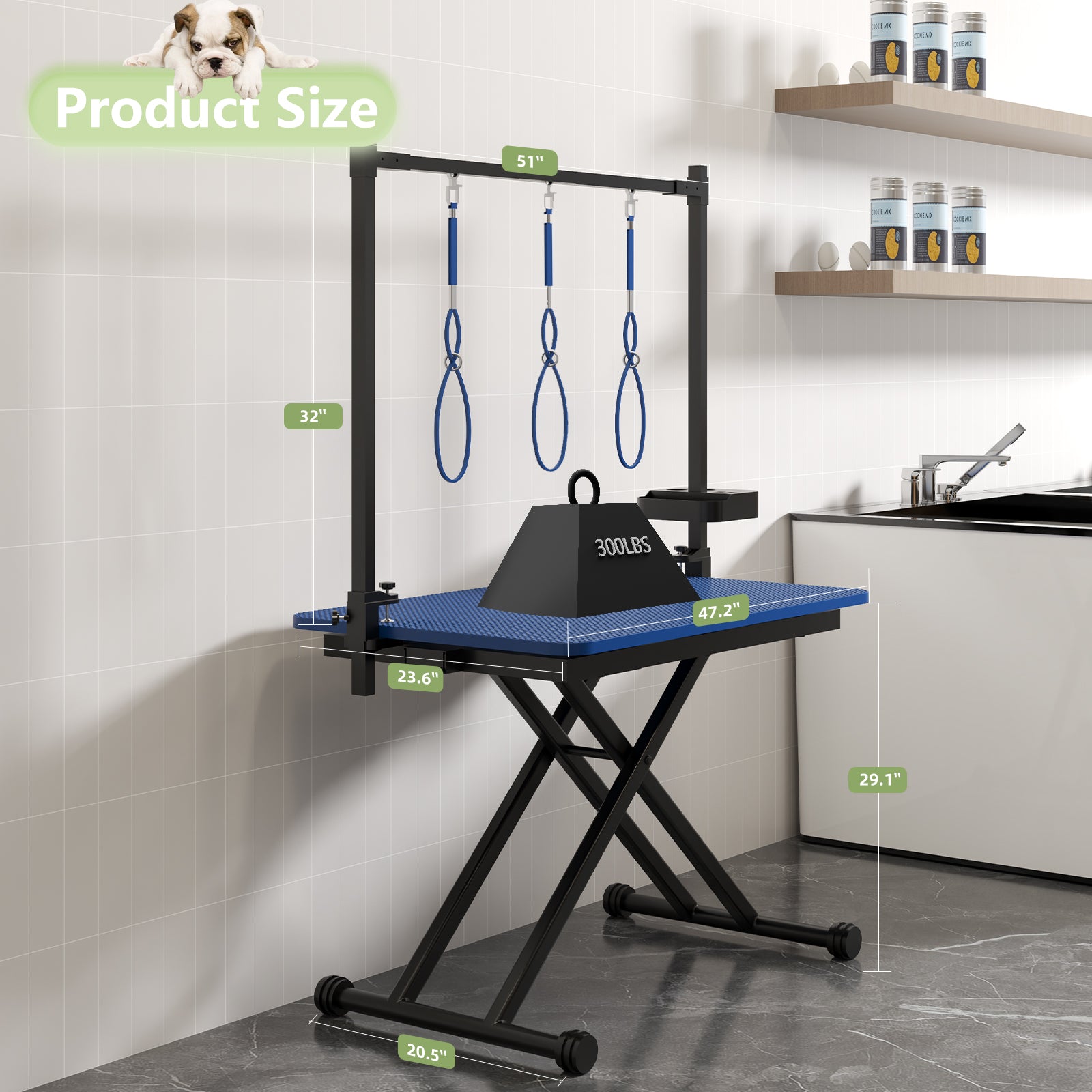 47'' Blue Large Dog Grooming Table X-Lift Foldable Grooming Table for Dogs at Home Adjustable Height Arms Pet Station with Nooses, Tool Organizer image 6