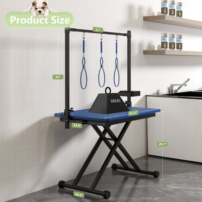 47'' Blue Large Dog Grooming Table X-Lift Foldable Grooming Table for Dogs at Home Adjustable Height Arms Pet Station with Nooses, Tool Organizer image 6