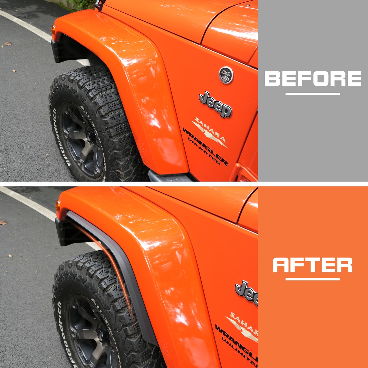 Front & Rear Fender Flares Compatible with 2007-2017 Jeep Wrangler JK JKU, Off-Road Wheel Flares Liner 4 PCS image 2