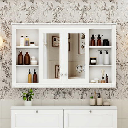 47 Inch Bathroom Mirror Cabinet with Storage, Adjustable Shelf and Open Shelves, Wall Mounted Medicine Cabinet for Bathroom, Bedroom, Vanity image 3