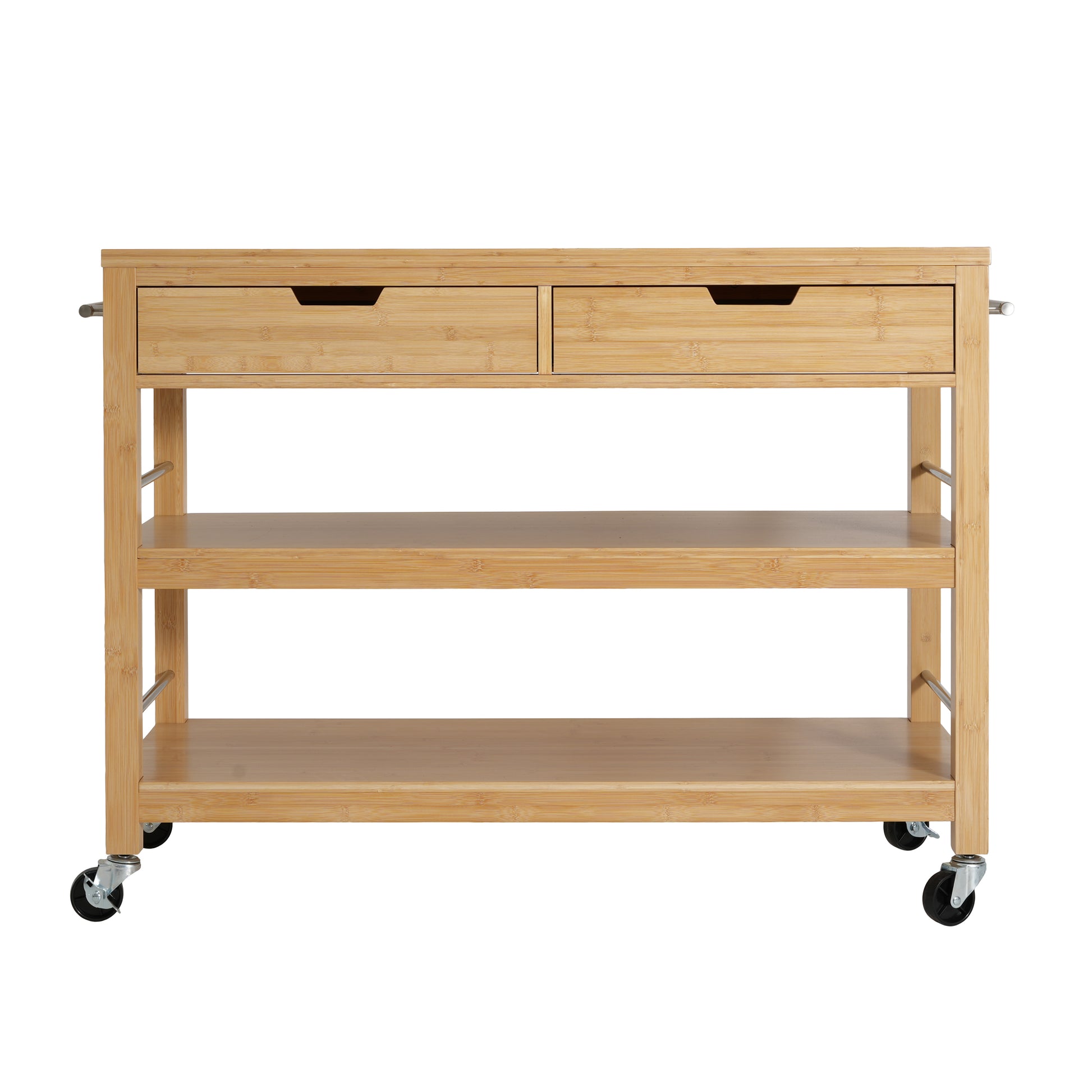 Indoor Multifunctional Natural Bamboo Bar Cart with Locking Wheels, Drawers, and Open Shelves - Ideal for Kitchen, Dining, and Entertaining image 6