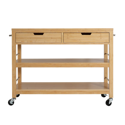 Indoor Multifunctional Natural Bamboo Bar Cart with Locking Wheels, Drawers, and Open Shelves - Ideal for Kitchen, Dining, and Entertaining image 6