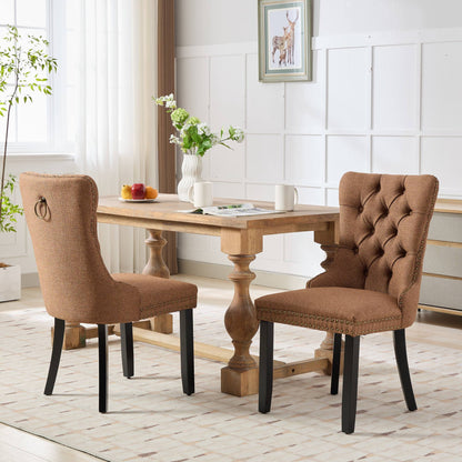Nikki Collection Modern, High-end Tufted Solid Wood Contemporary Flax Upholstered Linen Dining Chair with Wood Legs Nailhead Trim 2-Pcs Set,Coffee color, SW6801CF image 1