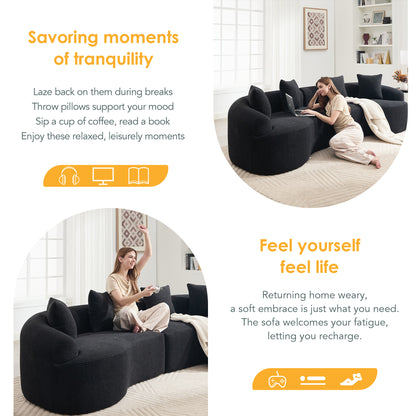 Compression Sponge Sofa Black Curved Modular Sectional, 30D High-Density Chenille Sleeper Couch for Apartment,Living room 110"L image 2