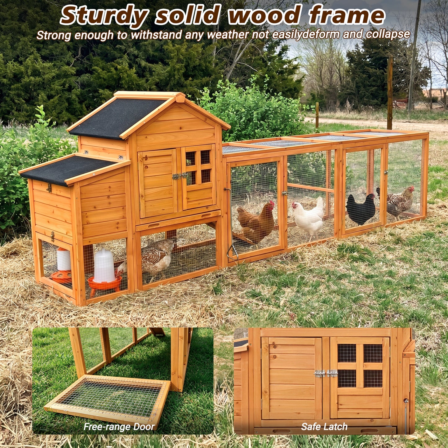 Large Chicken Coop with Run and Nest Box and Removable Tray, Hen House for 4-6 Chickens, Outdoor Weatherproof Small Animal Cages image 3