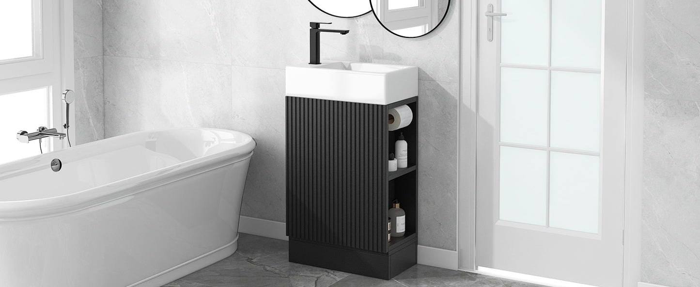 18.6" Bathroom Vanity with Sink, Bathroom Vanity Cabinet with Two-tier Shelf, Left or Right Orientation, Black (WF308491 New Color) image 3