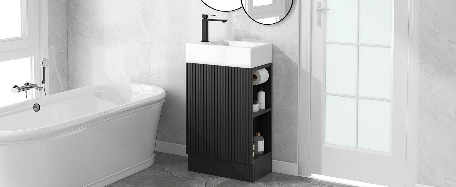 18.6" Bathroom Vanity with Sink, Bathroom Vanity Cabinet with Two-tier Shelf, Left or Right Orientation, Black (WF308491 New Color) image 3