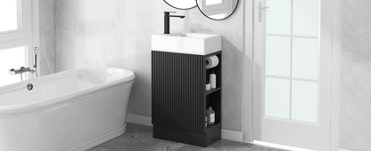 18.6" Bathroom Vanity with Sink, Bathroom Vanity Cabinet with Two-tier Shelf, Left or Right Orientation, Black (WF308491 New Color) image 3