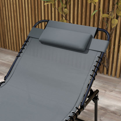 Outsunny 2 Piece Folding Chaise Lounge with 5-level Reclining Back, Outdoor Tanning Chair with Reading Face Hole, Outdoor Lounge Chair with Side Pocket & Headrest for Beach, Yard, Patio, Gray image 8