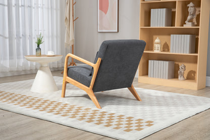 Mid Century Modern Accent Chair with Wood Frame, Upholstered Living Room Chairs with Waist Cushion, Reading Armchair for Bedroom Sunroom image 6