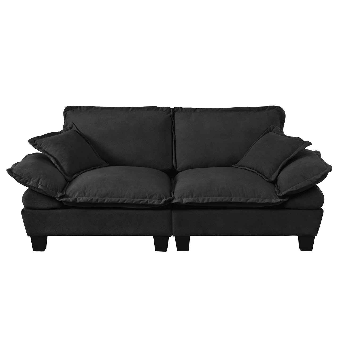 Chenille Sailboat Sofa, 2-Seater Modular Loveseat with Curved Armrests, Comfort-First Couch for Small Spaces & Apartments, Black image 11