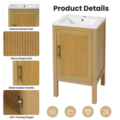 18" Bathroom Cabinet with Storage, Small Space Solution with Ceramic Sink, Adjustable Shelf, Soft-Closing Hinges image 7