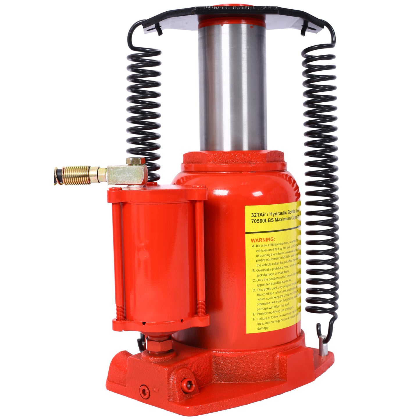 Air Hydraulic Bottle Jack, 32 Ton/70550LBS LBS All Welded Bottle Jack, 10-16.3 inch Lifting Range, Manual Handle and Air Pump, for Car, Pickup, Truck, RV, Auto Repair, Industrial Engineering,Red image 3