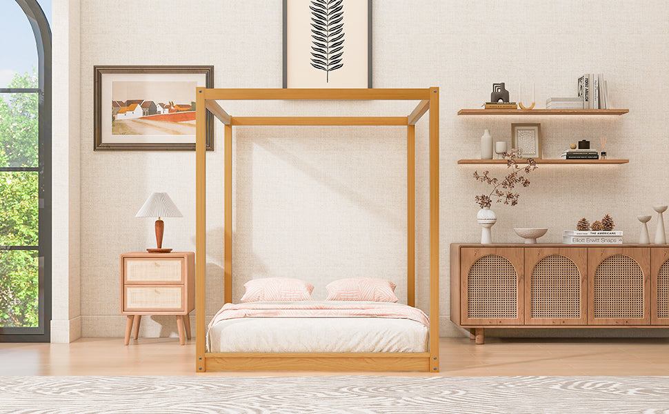 Queen Size Canopy Platform Bed with Support Legs,Natural image 6