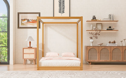 Queen Size Canopy Platform Bed with Support Legs,Natural image 6
