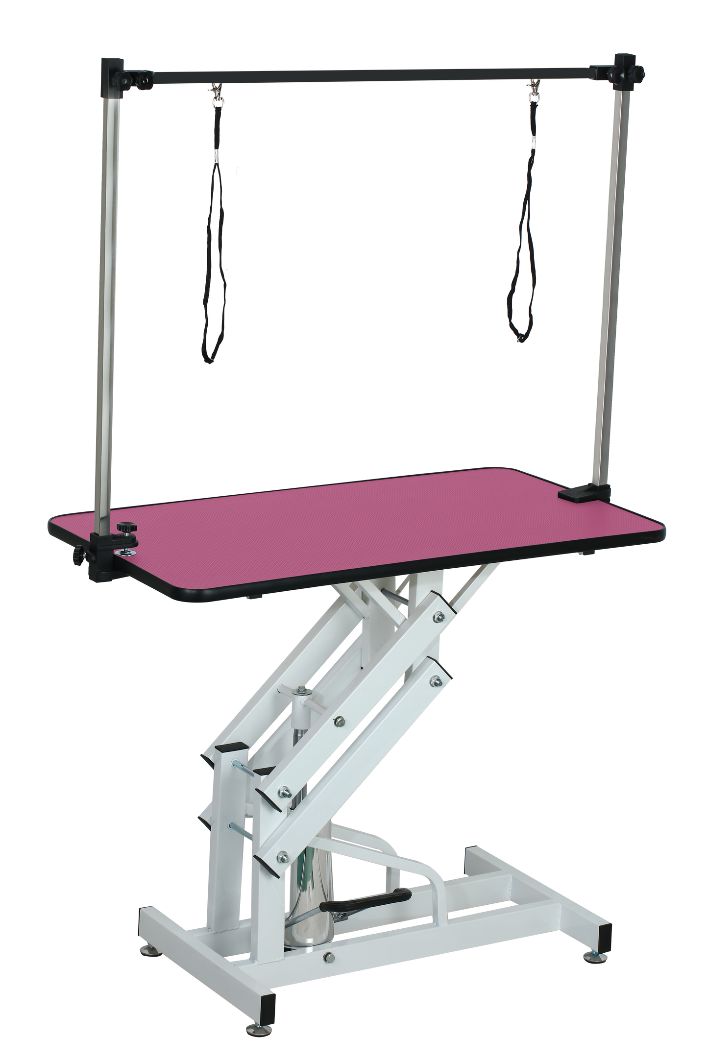 42.5INCH HYDRAULIC PET GROOMING TABLE WITH "H" ARM PINK image 3