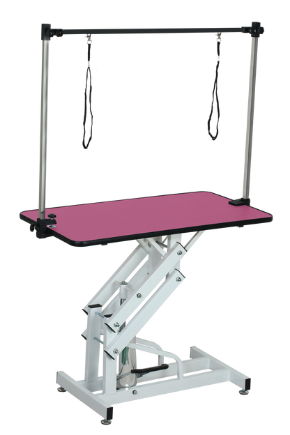 42.5INCH HYDRAULIC PET GROOMING TABLE WITH "H" ARM PINK image 3