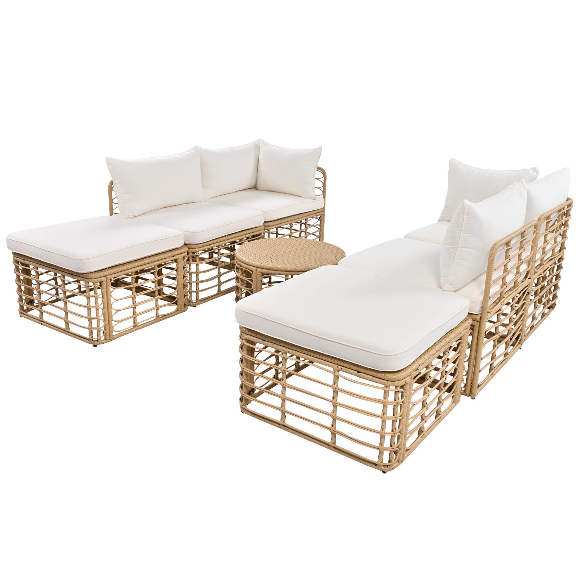 GO 7 Pieces Outdoor Patio Furniture, All-Weather Rattan Sectional Sofa Set with Thick Cushions and Pillows, Freely Combined Conversation Sets for Garden, Backyard, Balcony, Beige image 11