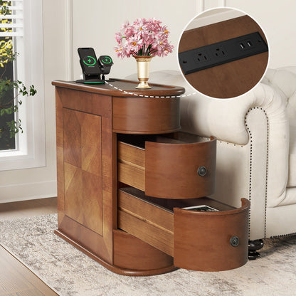 End Table with Charging Station,Sofa Side Table with Drawers, No Assembly Required(Expect Arrival Date 2025/4/16) image 1