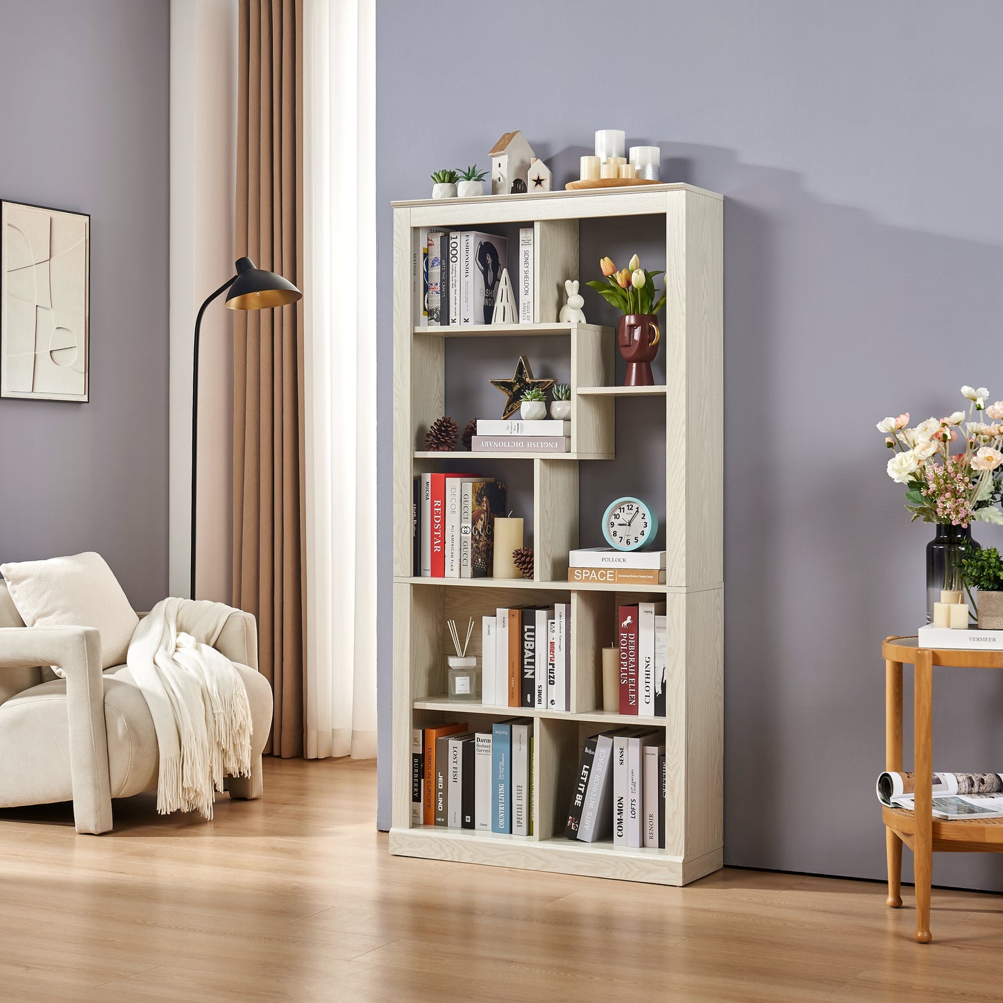 Free Combination Wood Open Bookshelf, Multi Space Display Storage Cabinet, Easy to Assemble Freestanding Bookcase with Anti-Tip Straps, Classified Storage Organizer for Living Room Bedroom Home Office image 3