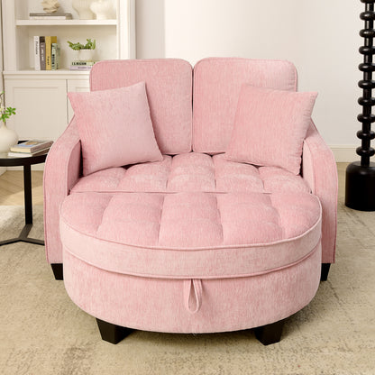 Two-seater sofa, double sofa chaise longue, with irregular armrests and backrests, footrest with storage space, comes with two small throw pillows, suitable for living room and bedroom -Pink image 4