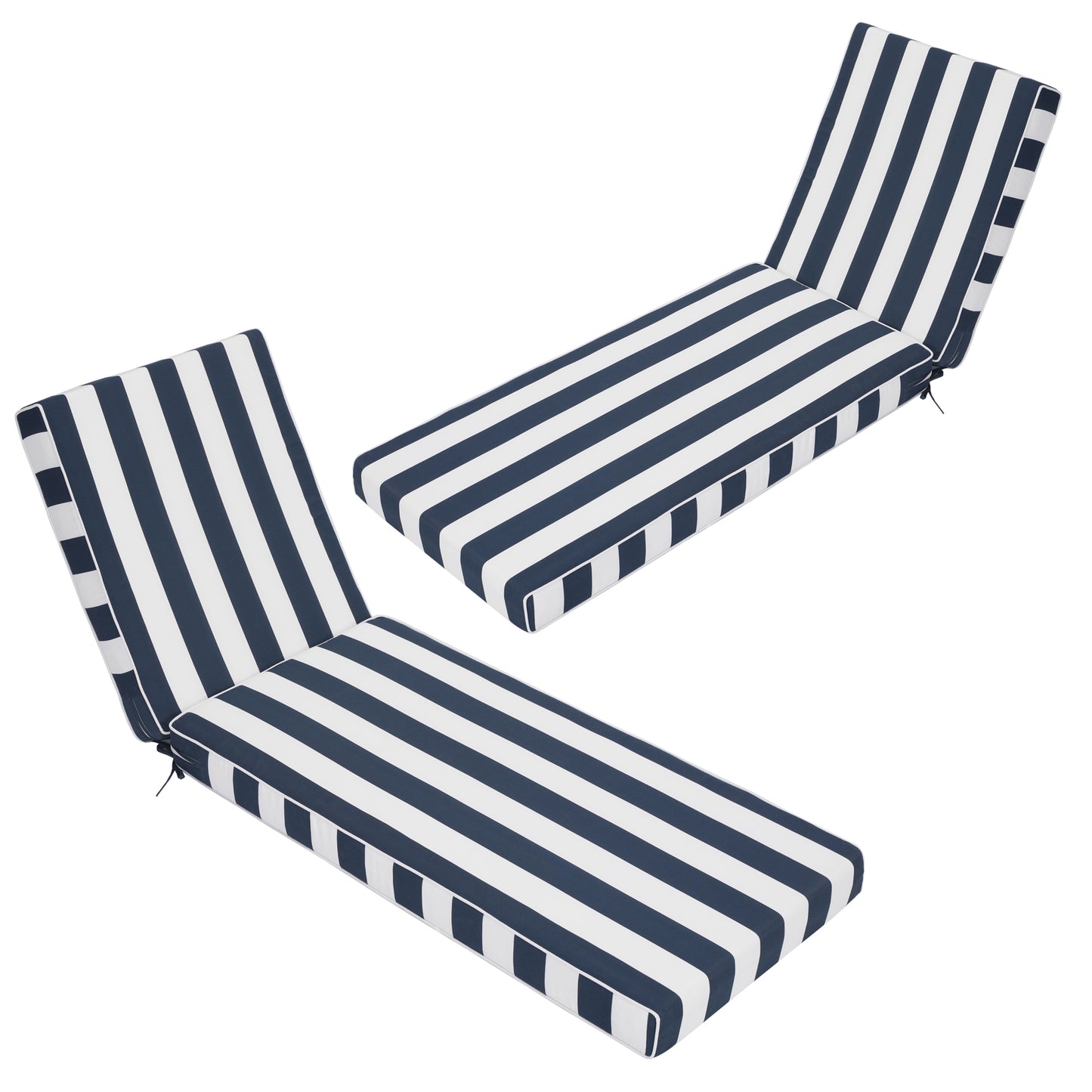 Outdoor Chaise Lounge Cushions Set of 2, 75"x24"x4" Patio Lounge Chair Cushions with Removable Covers, Waterproof Replacement Cushions for Outdoor Furniture, Poolside, Lawn-NavyBlue/White Striped image 1
