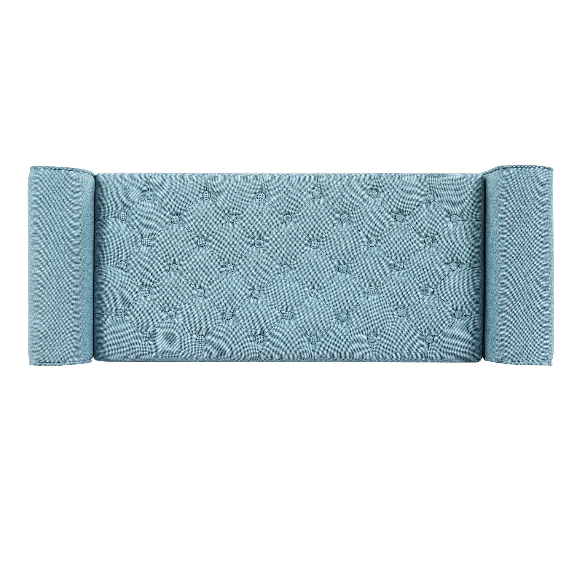 Light Blue Fabric Storage Bench with Rolled Arms, 38" Seat Width, Black Legs, Button Fabric Design, Living Room Bedroom Entryway Furniture image 8