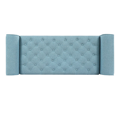 Light Blue Fabric Storage Bench with Rolled Arms, 38" Seat Width, Black Legs, Button Fabric Design, Living Room Bedroom Entryway Furniture image 8