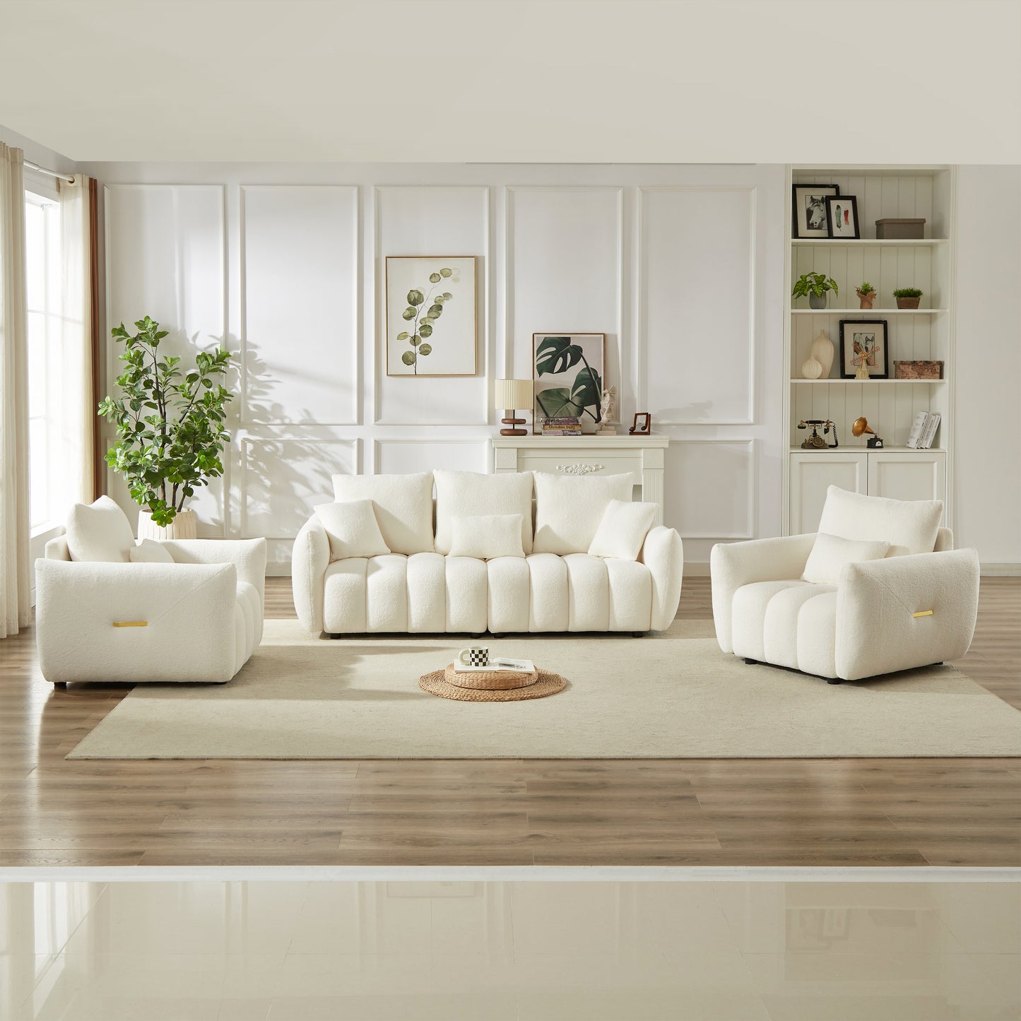 3 Seater + 1 Seater +1 Seater, Combo Sofa Modern Living Room Sofa, Teddy Sofa, Wooden Frame, 5 Cushions, Apartment Sofa Furniture image 2
