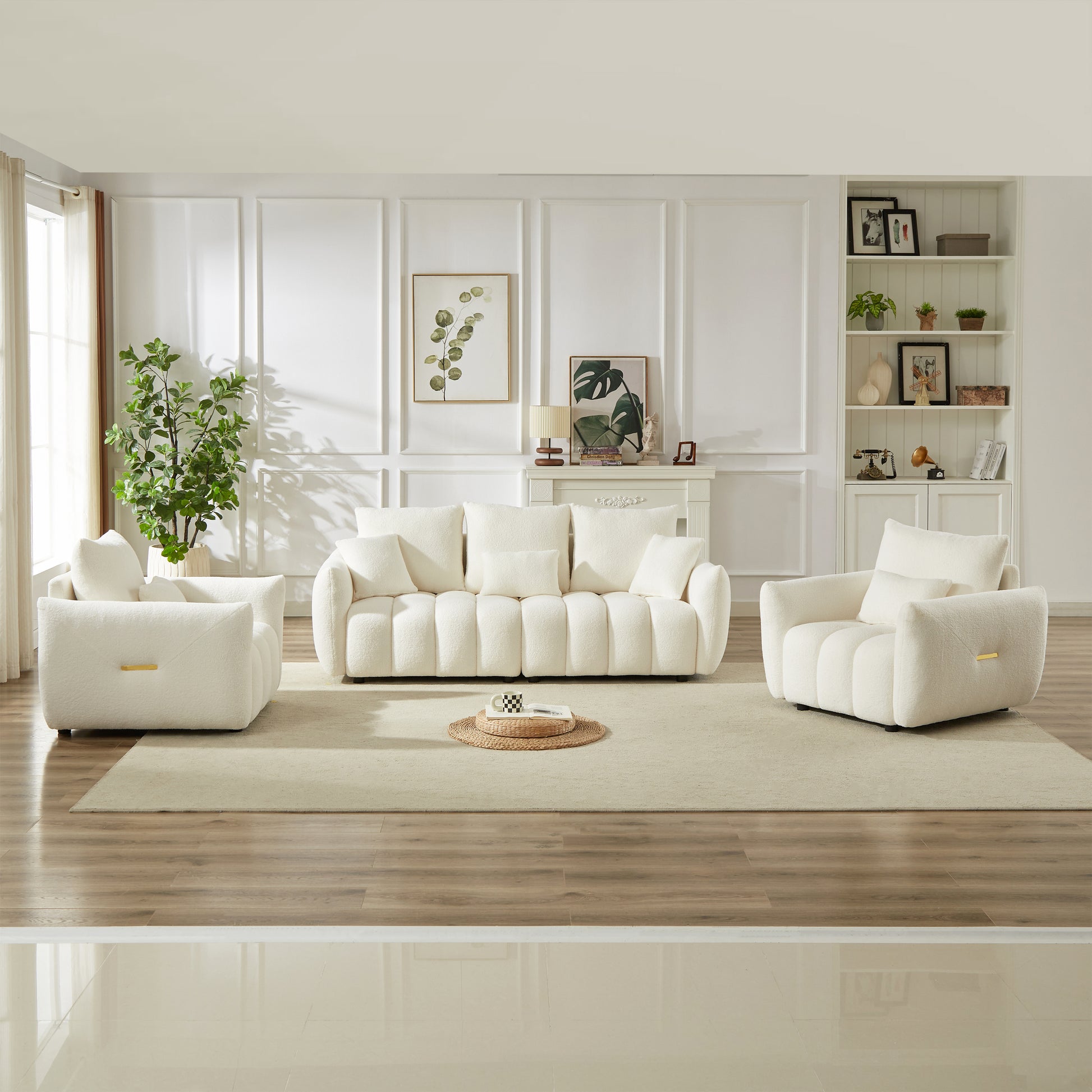 3 Seater + 1 Seater +1 Seater, Combo Sofa Modern Living Room Sofa, Teddy Sofa, Wooden Frame, 5 Cushions, Apartment Sofa Furniture image 2