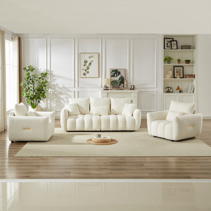 3 Seater + 1 Seater +1 Seater, Combo Sofa Modern Living Room Sofa, Teddy Sofa, Wooden Frame, 5 Cushions, Apartment Sofa Furniture image 2