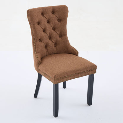 Nikki Collection Modern, High-end Tufted Solid Wood Contemporary Flax Upholstered Linen Dining Chair with Wood Legs Nailhead Trim 2-Pcs Set,Coffee color, SW6801CF image 4