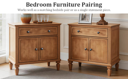 Farmhouse end table with tapered legs - side view