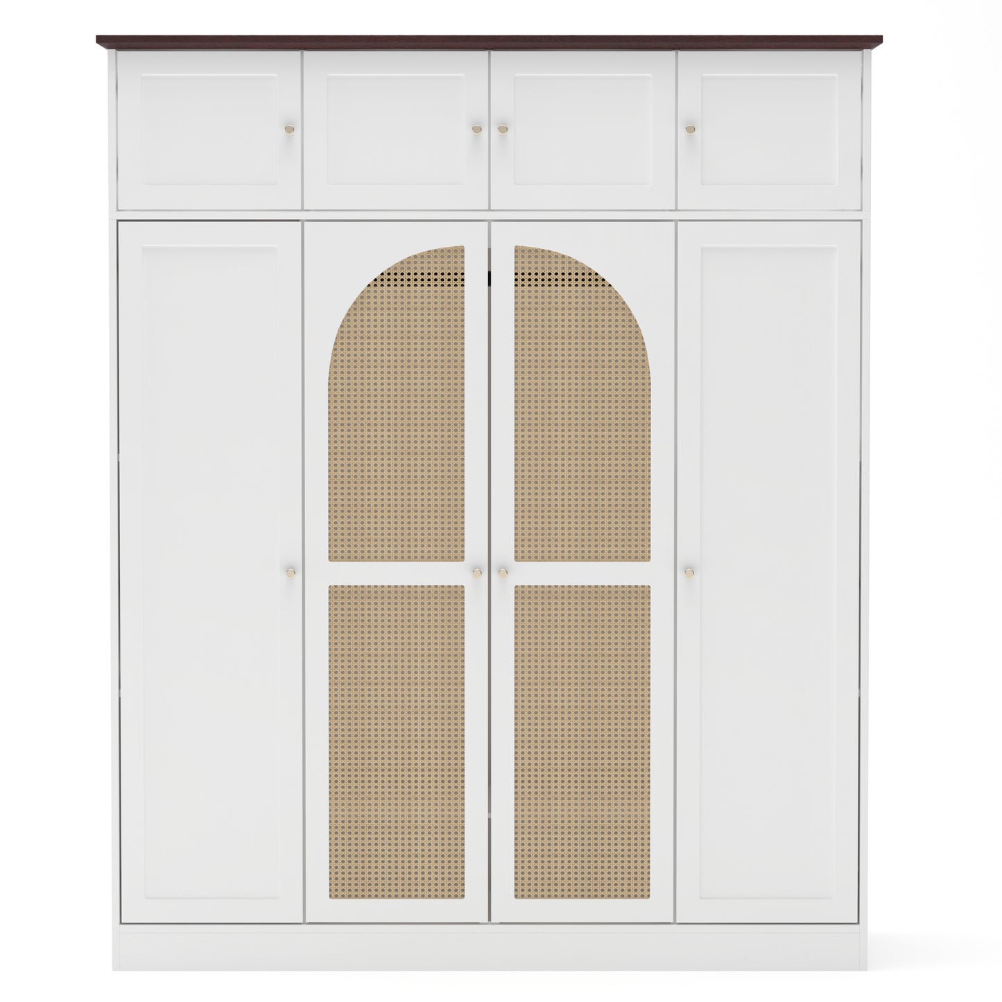 70.87"Tall 8-Door Large Capacity Armoire Wardrobe Closet with Hanging Rod, Adjustable Shelves and Rattan Decorative Doors, Clothing Storage Cabinet for Bedroom, walk-in closet, Living Room, White image 11