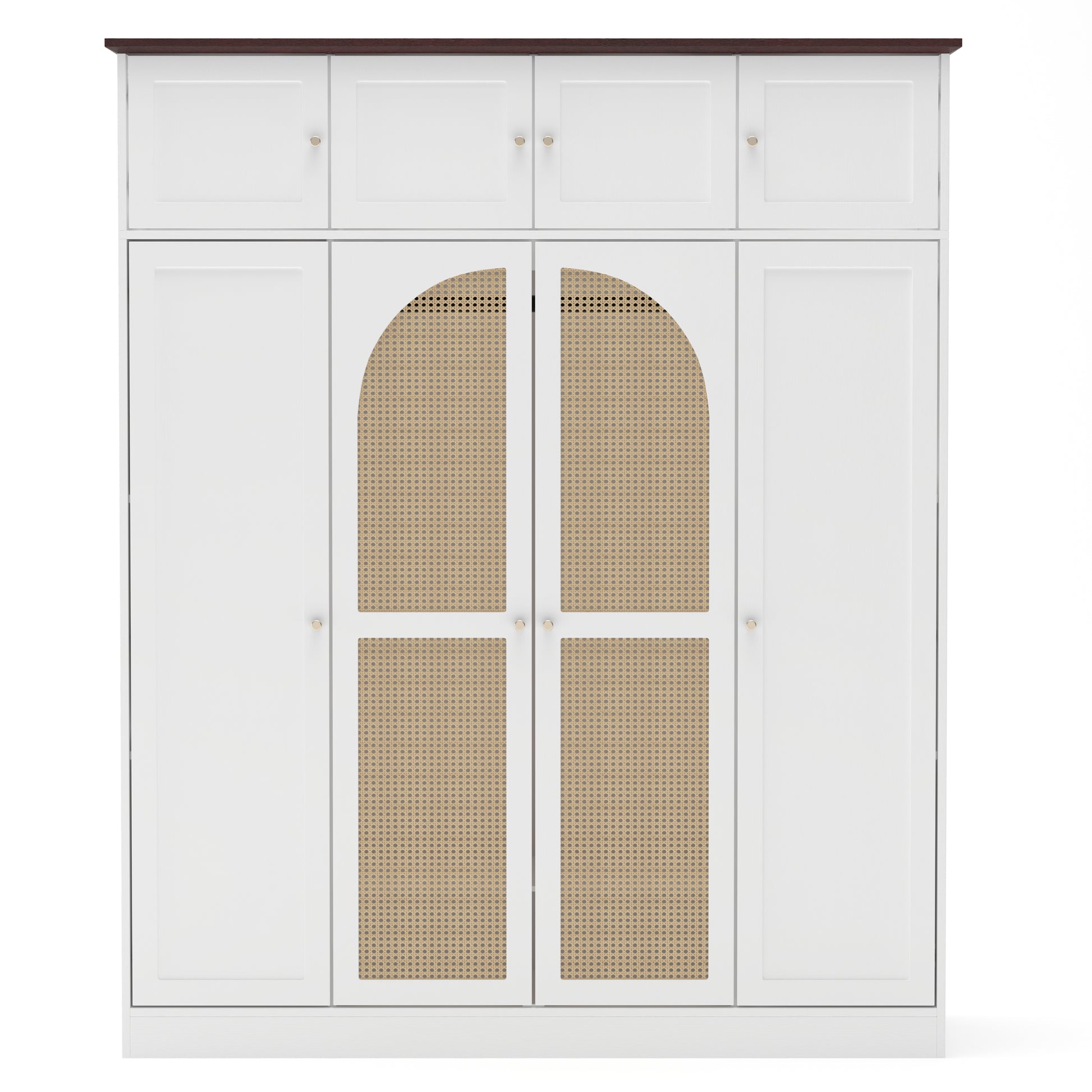 70.87"Tall 8-Door Large Capacity Armoire Wardrobe Closet with Hanging Rod, Adjustable Shelves and Rattan Decorative Doors, Clothing Storage Cabinet for Bedroom, walk-in closet, Living Room, White image 11
