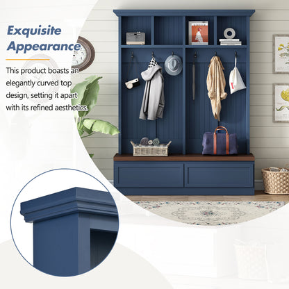 Farmhouse 4-in-1 Hall Tree with Wood Grain Bench, Mudroom Versatile Coat Rack with 2 Large Drawer, Entrance Organizer for Hallway, Living Room, Blue, 55.9"W (OLD SKU: N721P313099C) image 3