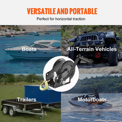 Hand Winch, 1200 lbs Pulling Capacity, Boat Trailer Winch Heavy Duty Rope Crank with 23 ft Polyester Strap and Two-Way Ratchet, Manual Operated Hand Crank Winch for Trailer, Boat or ATV Towing image 3