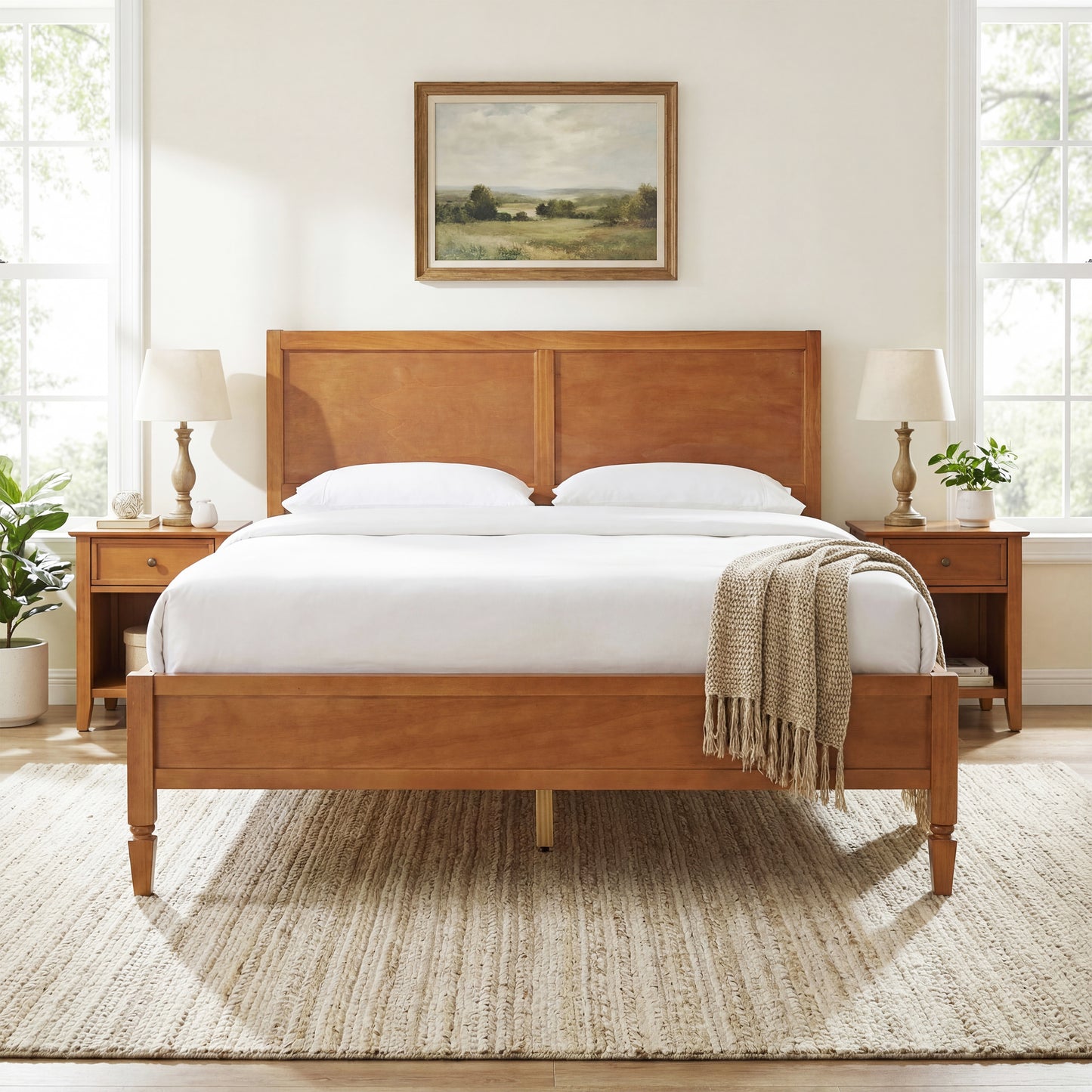 Queen Size Wood Platform Bed Frame with Classic Panel Headboard, Wooden Slats Support, No Box Spring Needed, Easy Assembly, Brown image 2
