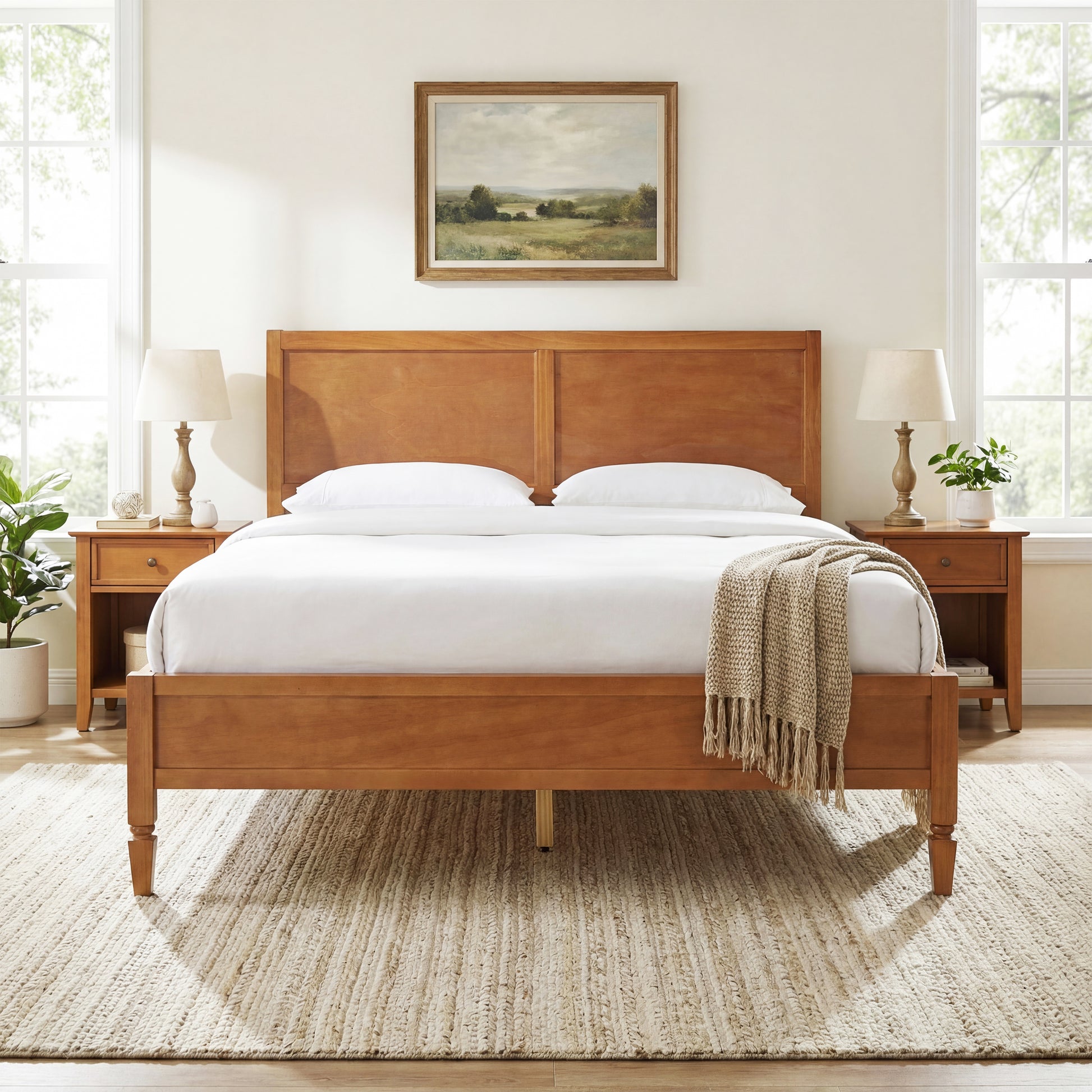 Queen Size Wood Platform Bed Frame with Classic Panel Headboard, Wooden Slats Support, No Box Spring Needed, Easy Assembly, Brown image 2