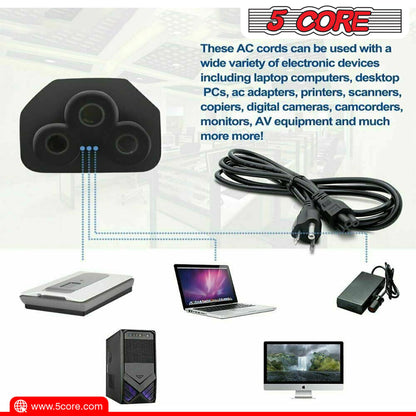 5Core AC Power Cord 10Ft 3 Prong US Male to Female Extension Adapter 16AWG/2C 125V 13A image 7
