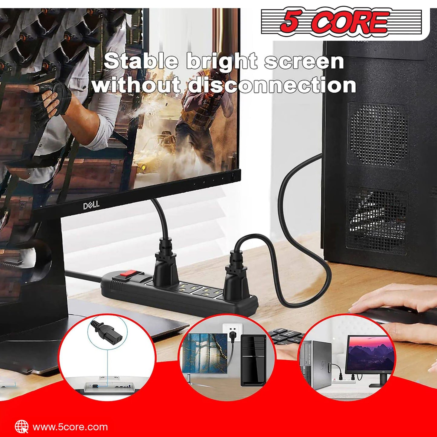 5Core AC Power Cord 10Ft 3 Prong US Male to Female Extension Adapter 16AWG/2C 125V 13A image 11
