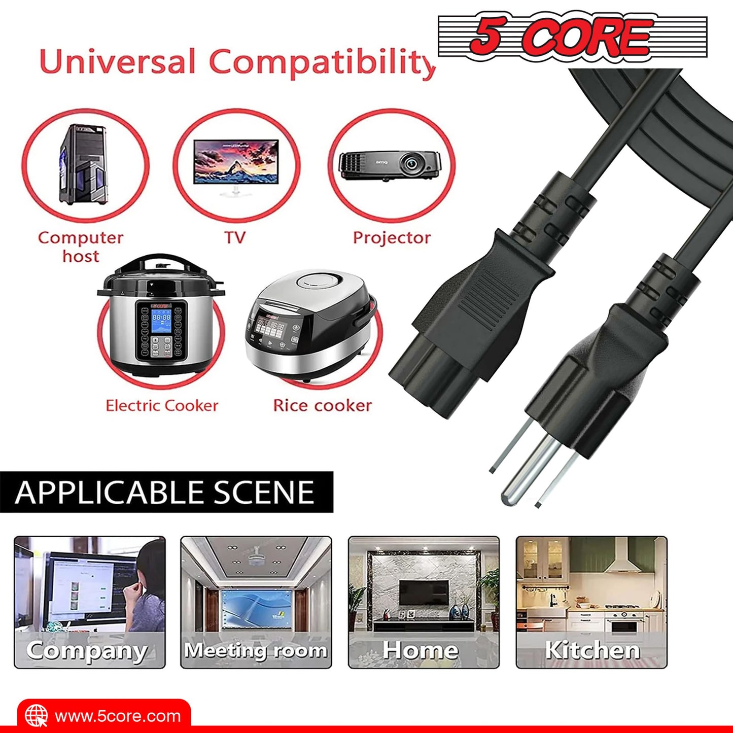 5Core AC Power Cord 10Ft 3 Prong US Male to Female Extension Adapter 16AWG/2C 125V 13A image 13