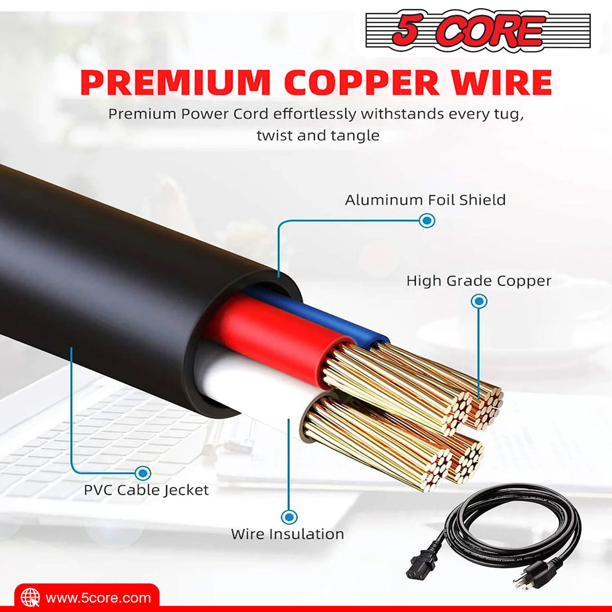 5Core AC Power Cord 6Ft 3 Prong US Male to Female Extension Adapter 18AWG 10A 7A 125V image 16