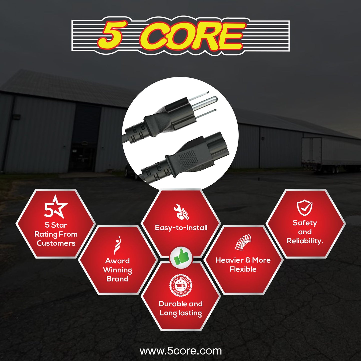 5Core AC Power Cord 6Ft 3 Prong US Male to Female Extension Adapter 18AWG 10A 7A 125V image 9