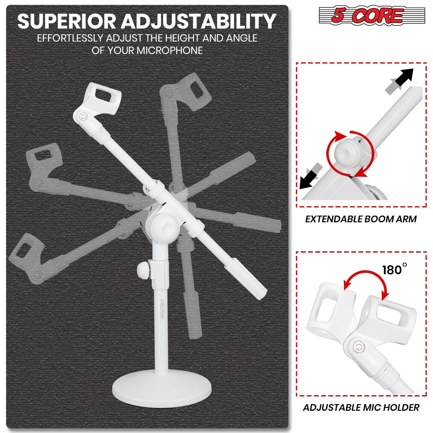 5Core Desktop Mic Stand Round Base Universal Desk Microphone Holder Table Top Stands image 3
