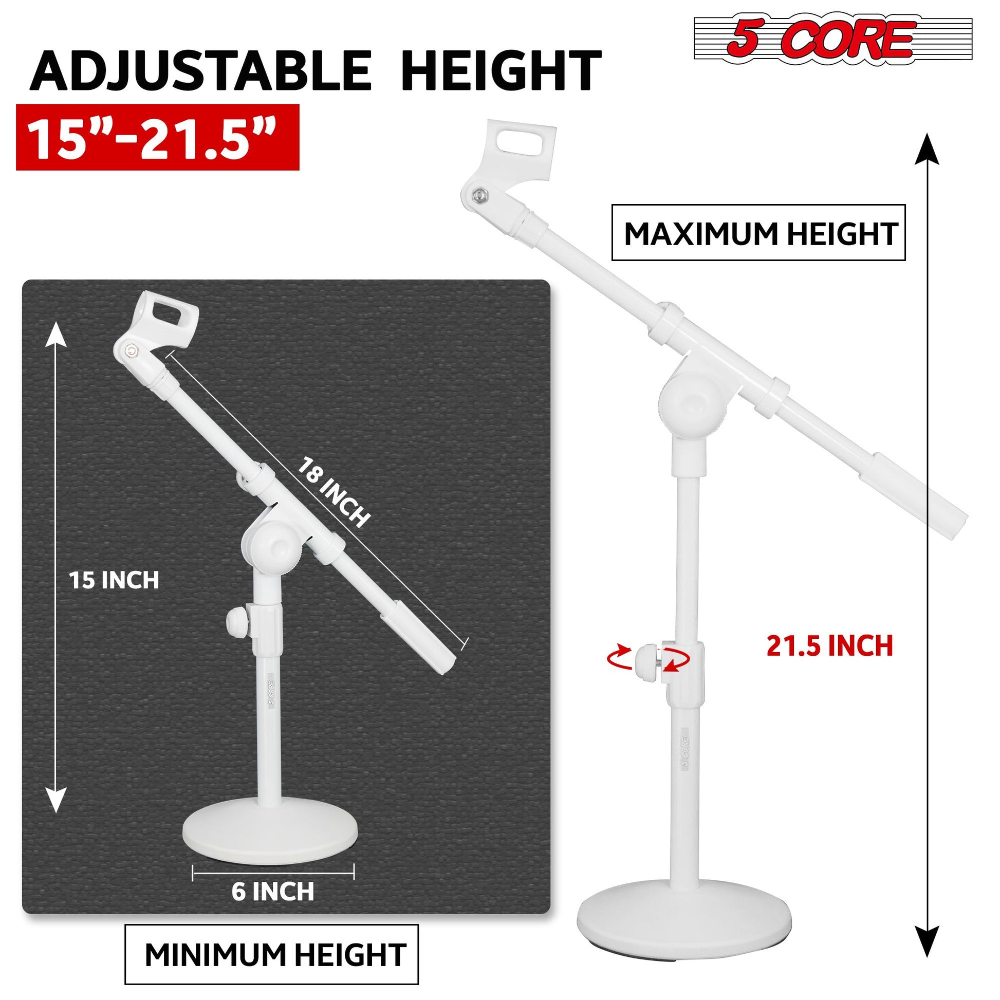 5Core Desktop Mic Stand Round Base Universal Desk Microphone Holder Table Top Stands image 2