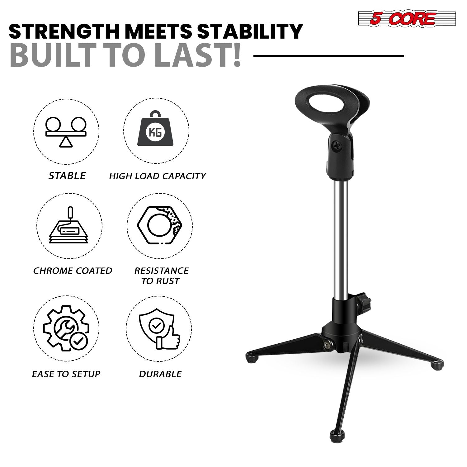 5Core Desktop Mic Stand Tripod Universal Desk Microphone Holder Table Top Stands image 5